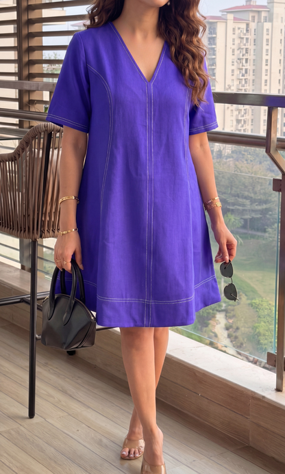 Purple Contrast Stitch Dress