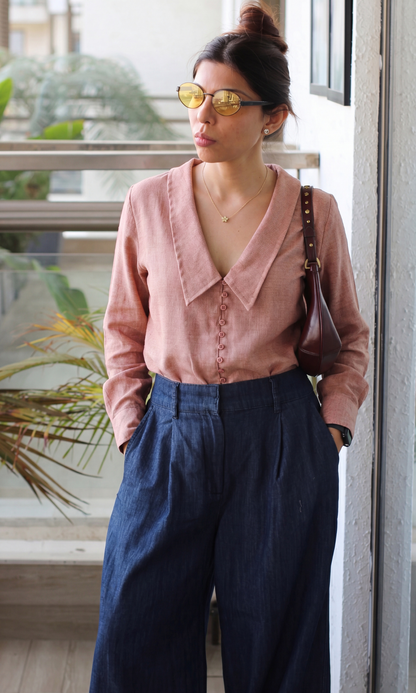 Terracotta Textured Peter Pan Collar Shirt