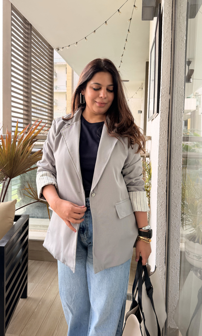 Light Grey Contrast Sleeve Blazer