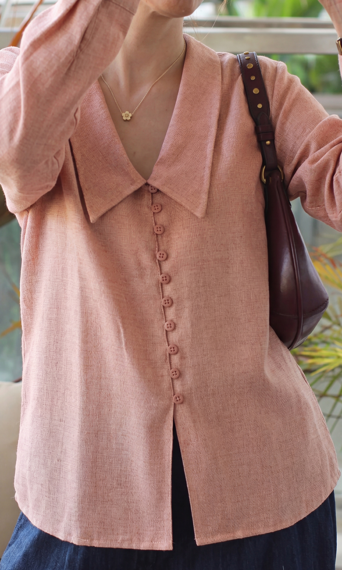 Terracotta Textured Peter Pan Collar Shirt