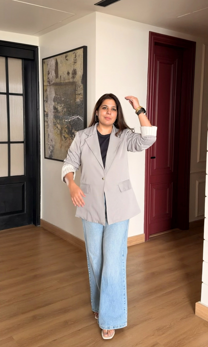 Light Grey Contrast Sleeve Blazer