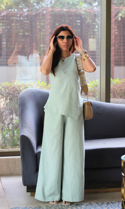 Linen Green Asymmetrical Co-ord