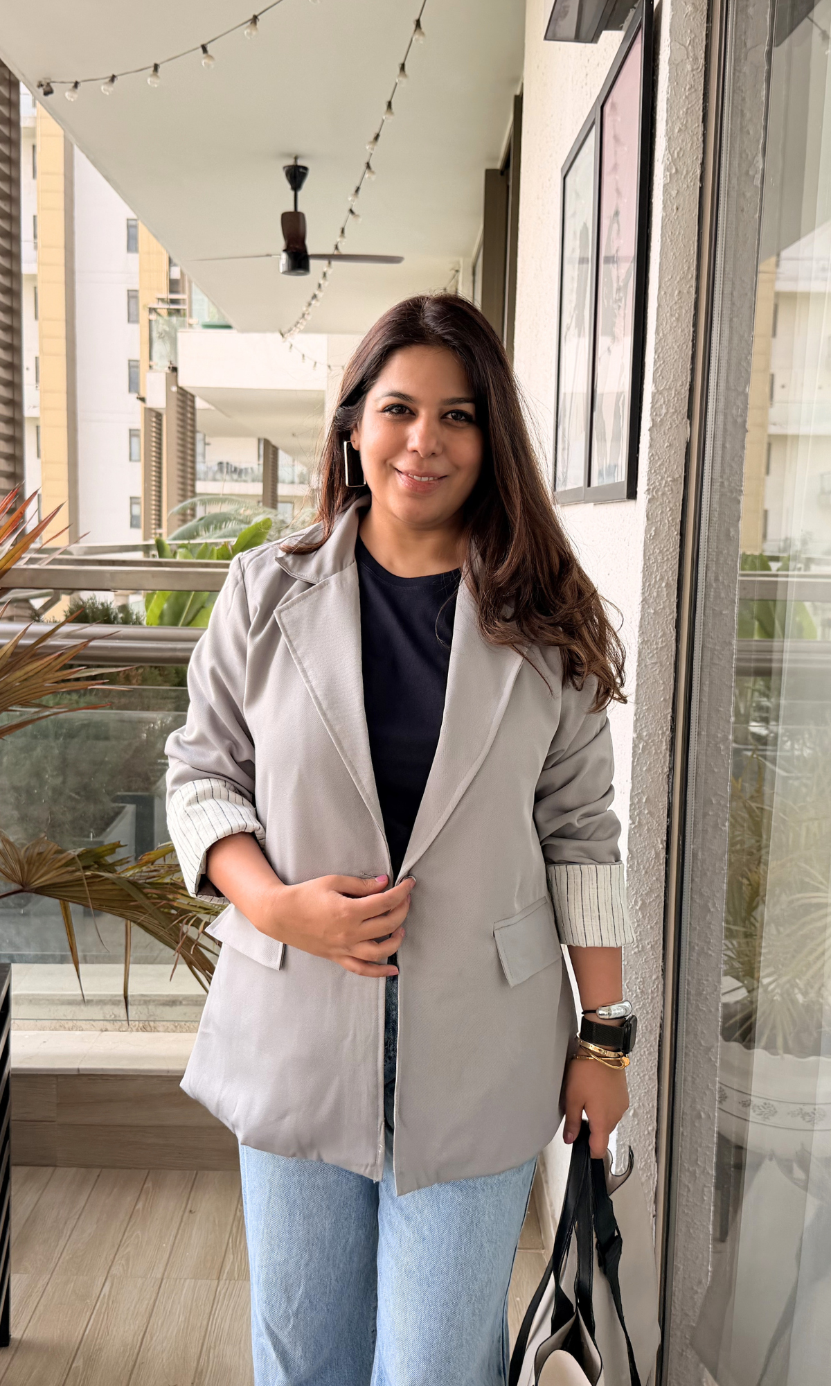 Light Grey Contrast Sleeve Blazer