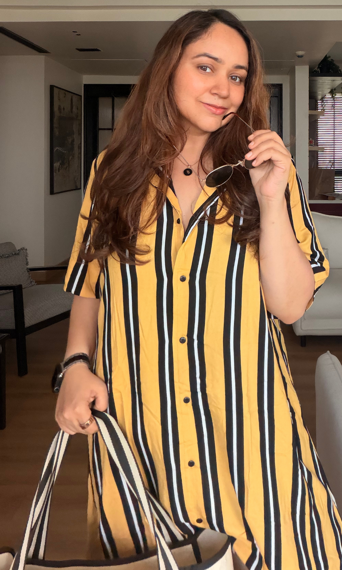 Mustard Stripe A-Line Shirt Dress