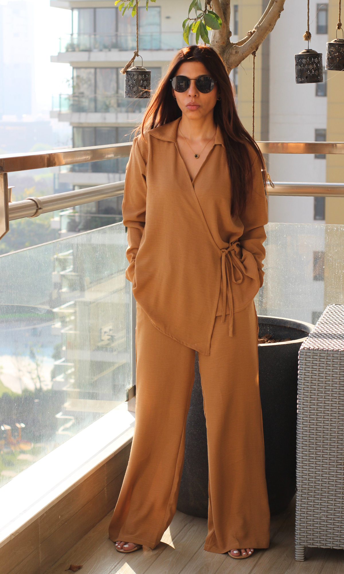 Caramel Drape Kimono Top and Pants Co-ord