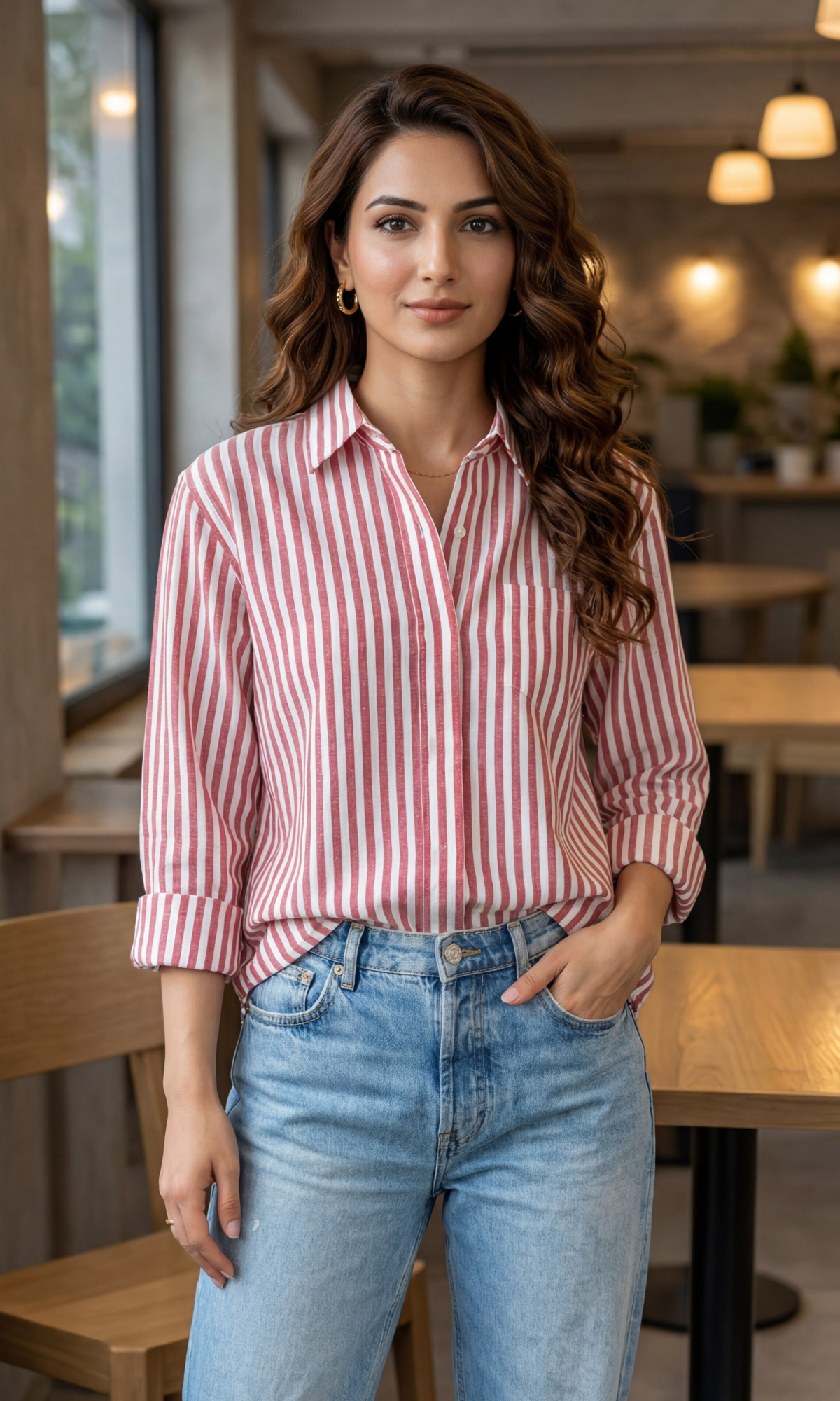 Coral Stripe Loose Shirt