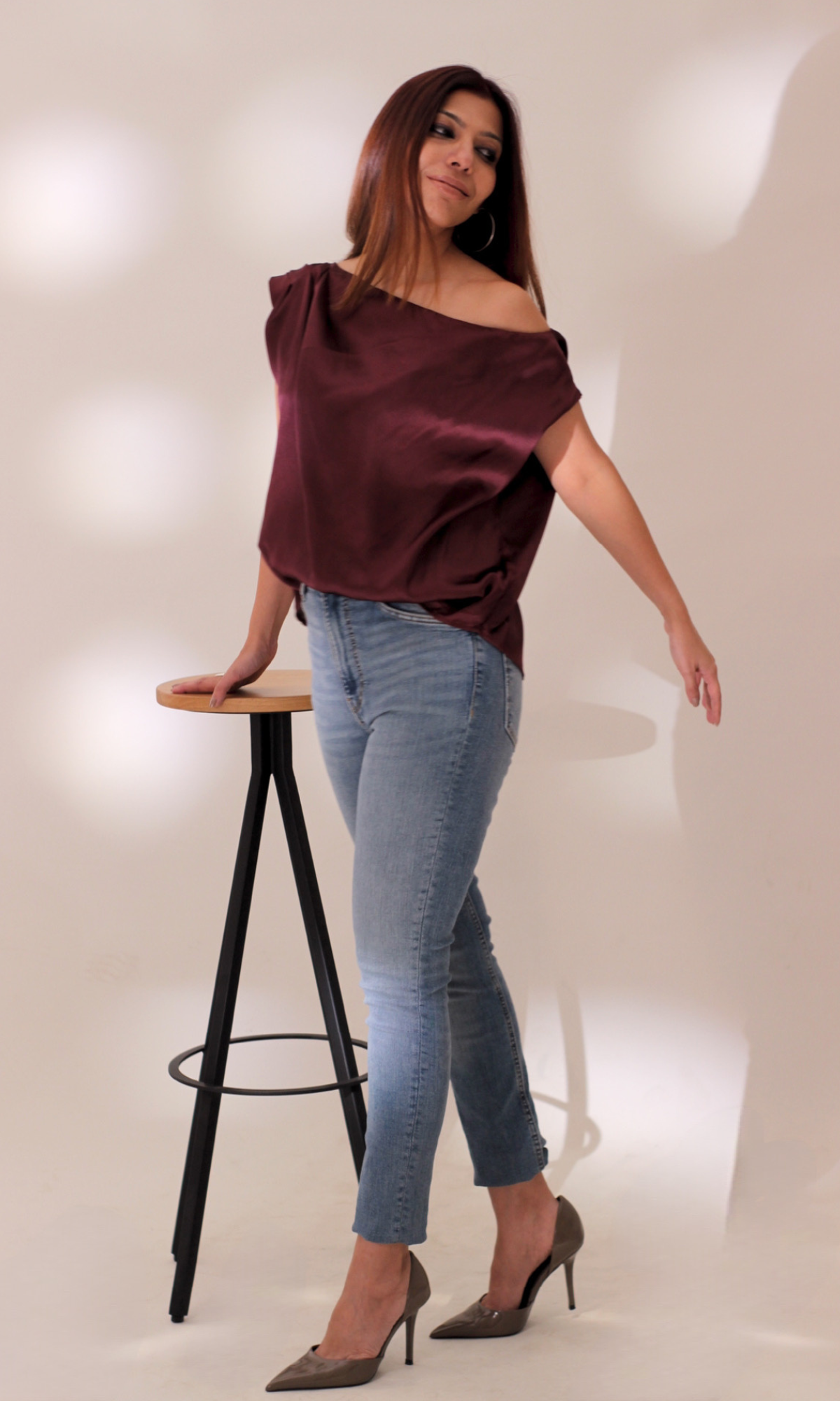 Wine One-Shoulder Top