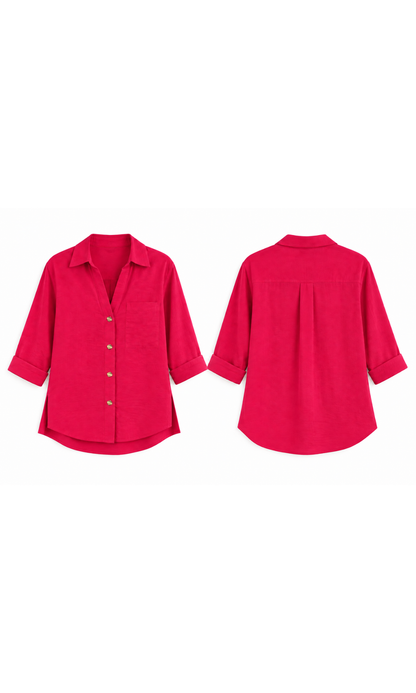 Fuchsia Metallic-Button Boxy Shirt