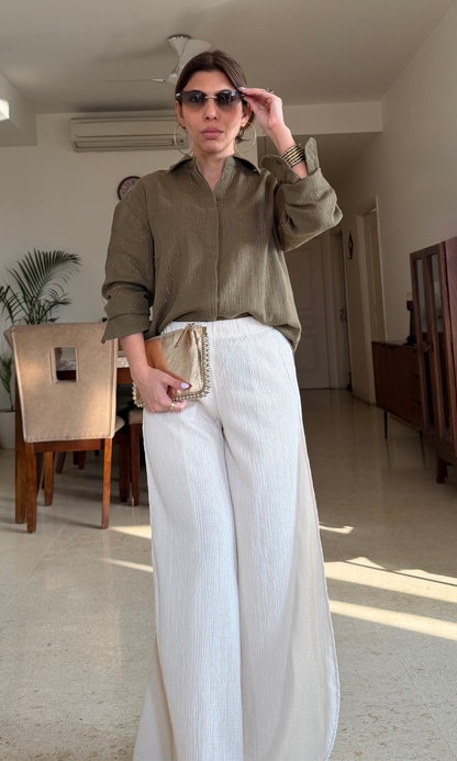 Olive Lurex Flowing Shirt