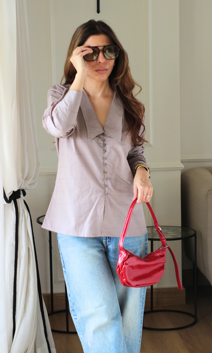 Rosewood Windowpane Oversized Collared Shirt