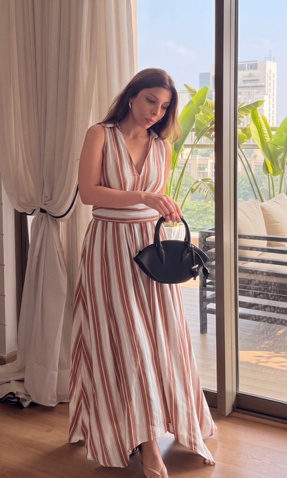 Copper Stripe Wrap Handkerchief Hem Midi Dress