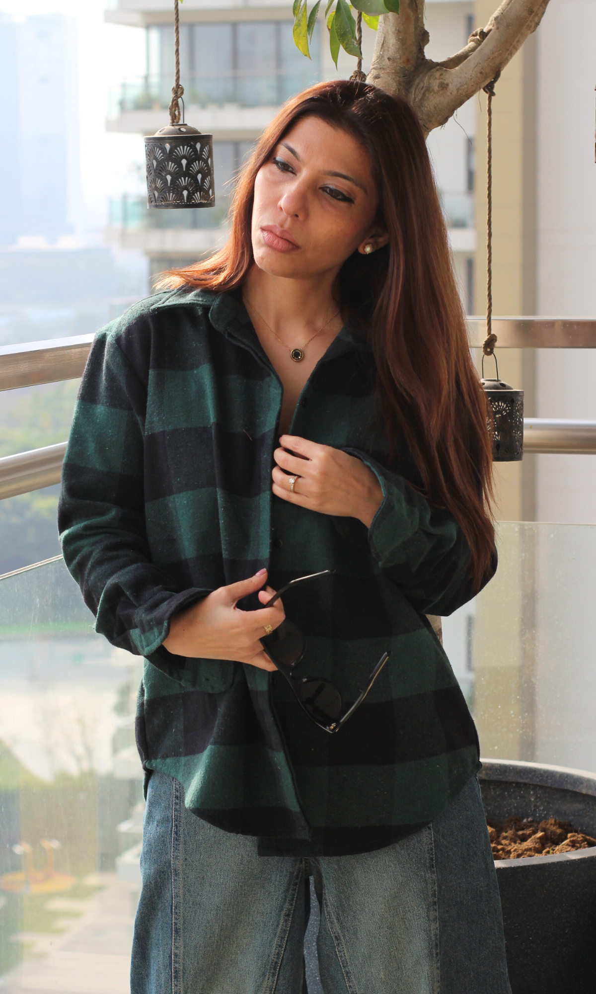 Navy-Green Plaid Winter Checked Shirt