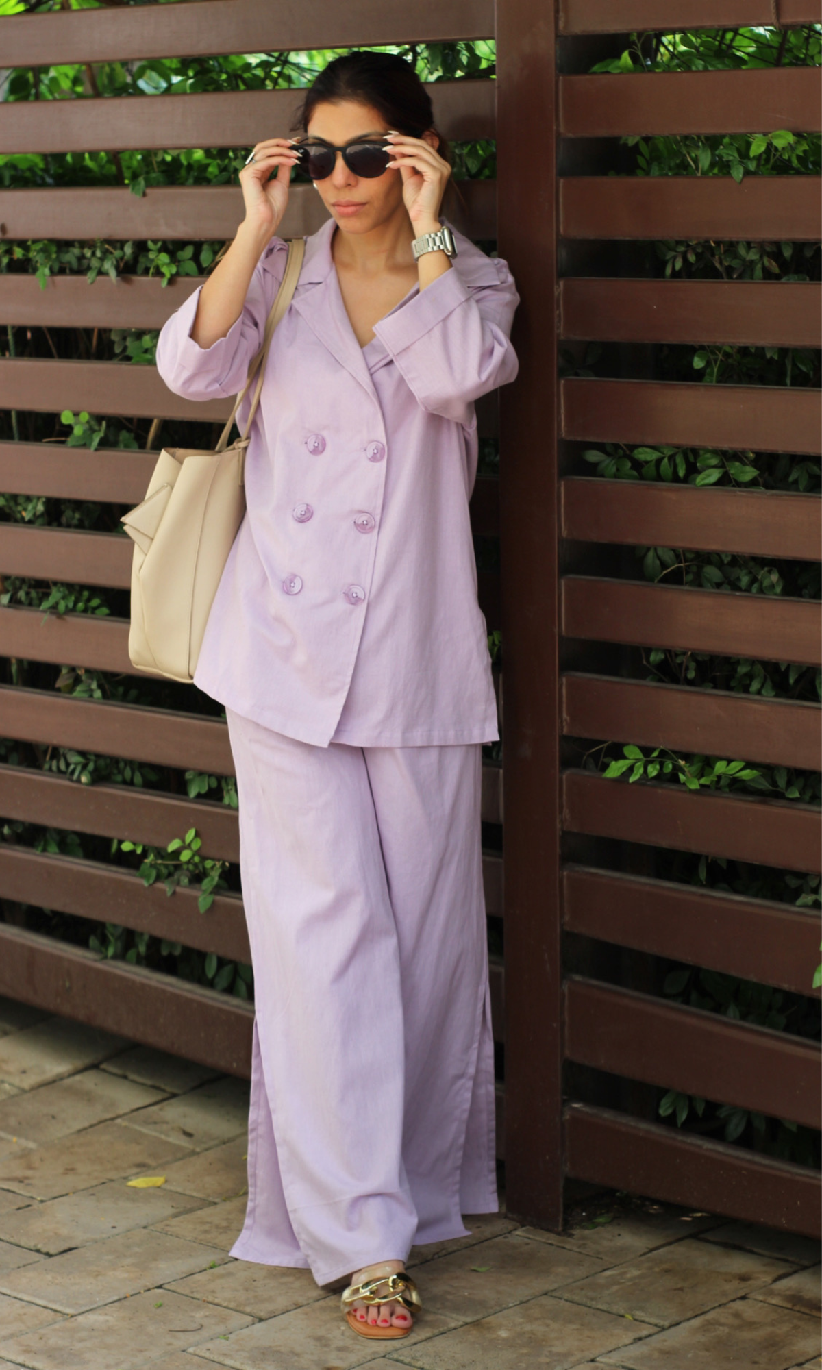 Light Purple Blazer Top with Slit Pants Co-ord