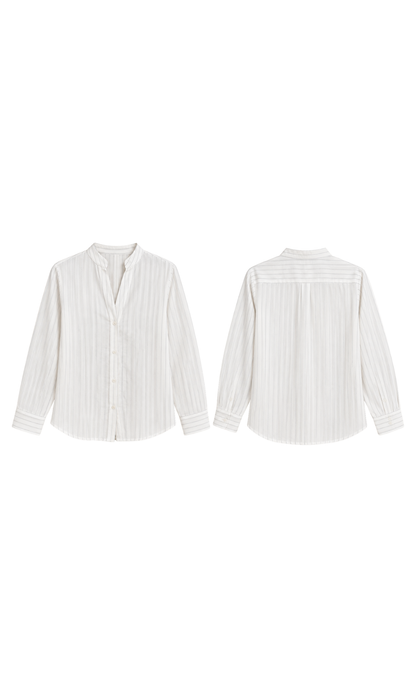 Pinstripe Mandarin-Collar Shirt