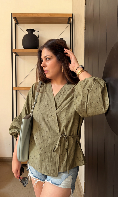 Sage Textured Wrap Top