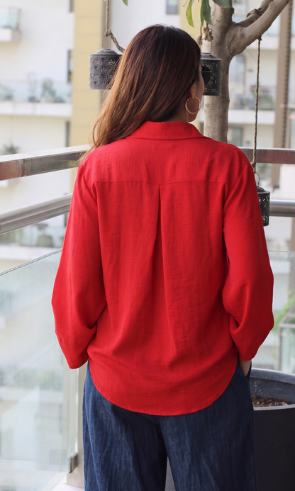 Red Flared Sleeves Shirt