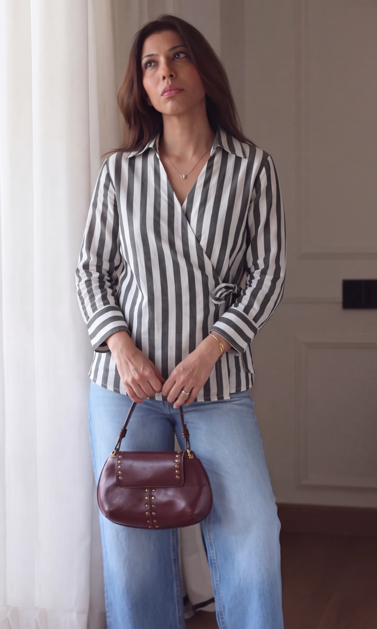 Olive Ivory Stripe Kimono Top