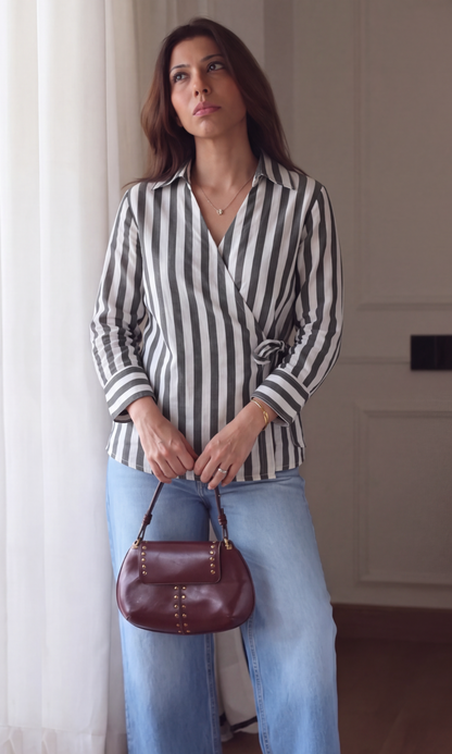 Olive Ivory Stripe Kimono Top