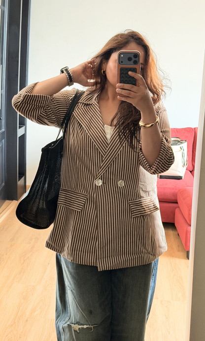 Cinnamon Pinstripe Double-Breasted Blazer