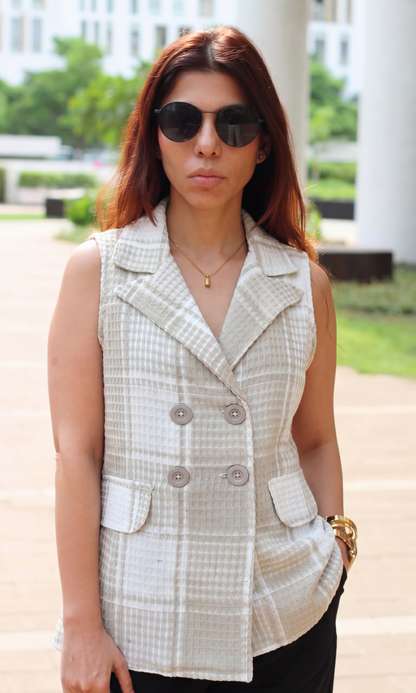 Ivory Taupe Weaved Waistcoat
