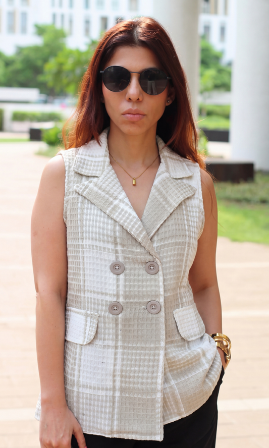 Ivory Taupe Weaved Waistcoat
