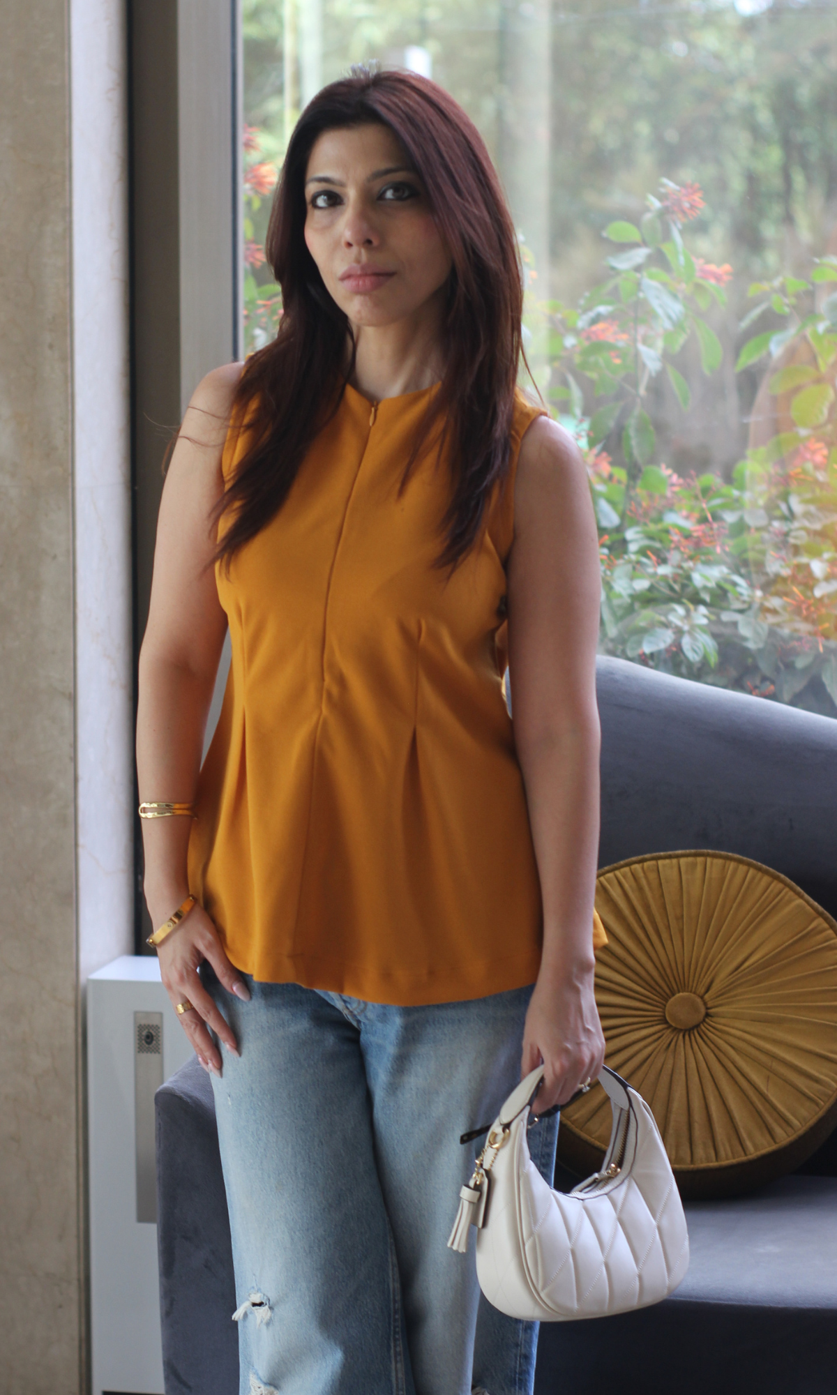 Mustard Yellow Sleek-Pleat Detail Top