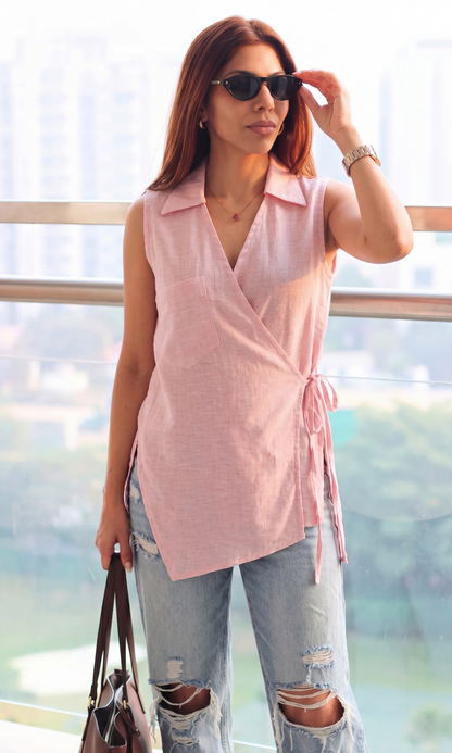 Blush Pink Cuts Kimono Top