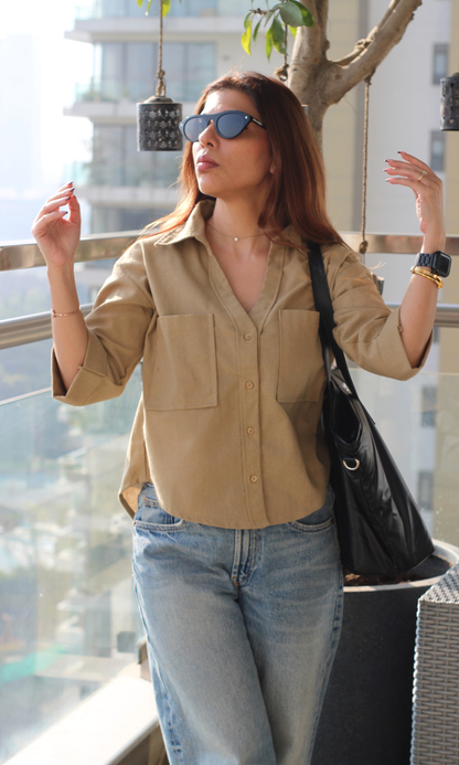 Women’s canyon dusk cotton cropped shirt with relaxed fit and button-down front