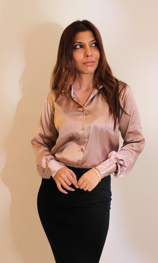 Greyish Mauve Sleeved Satin Shirt