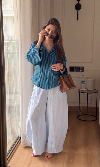Navy Stripe Tailored Peplum Shirt