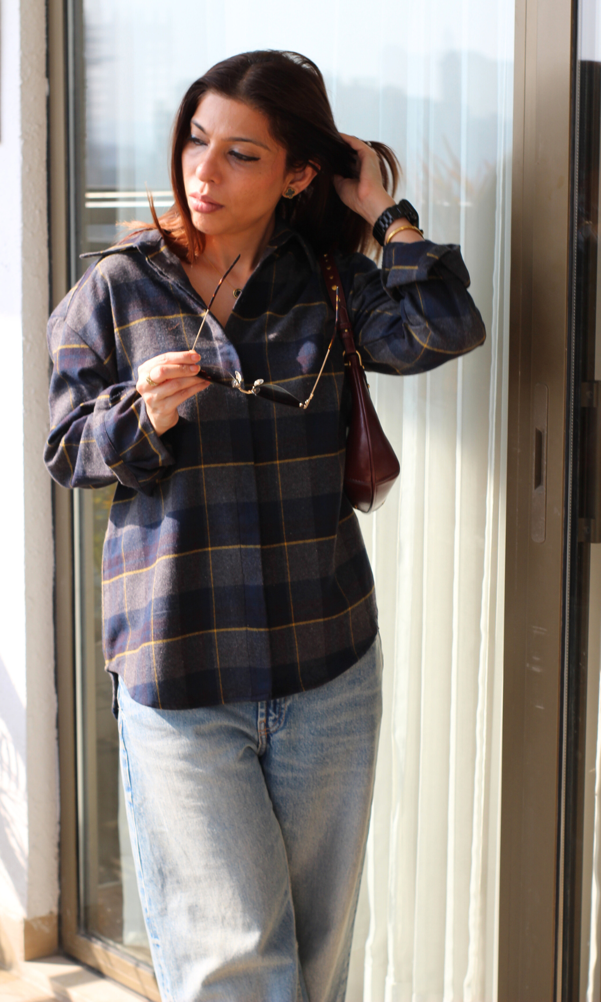 Navy Yellow-Stripe Checked Shirt