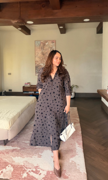 Mocha Floral Weave Shirt Dress