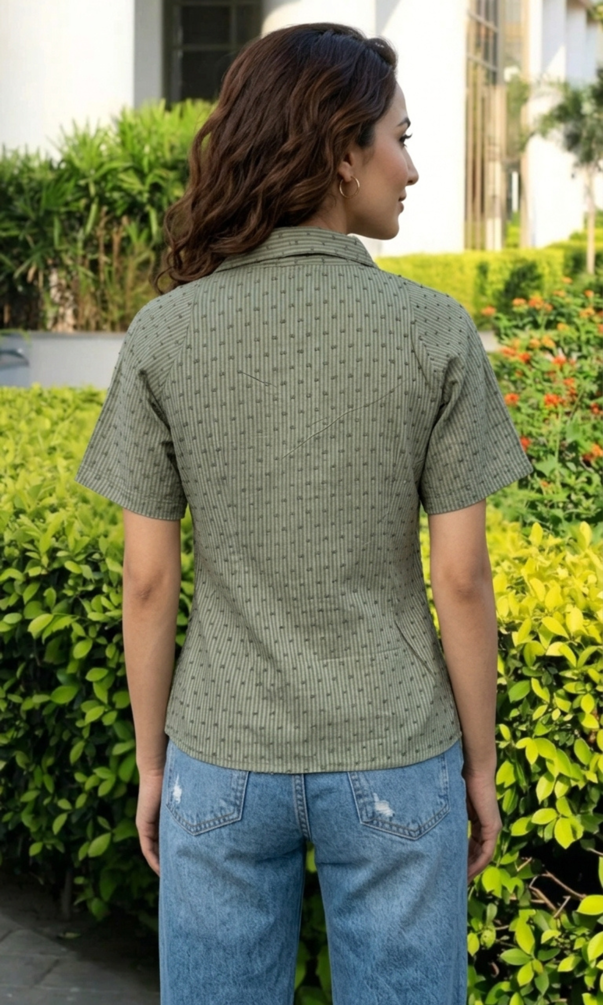 Olive Dobby Tie Detail Top