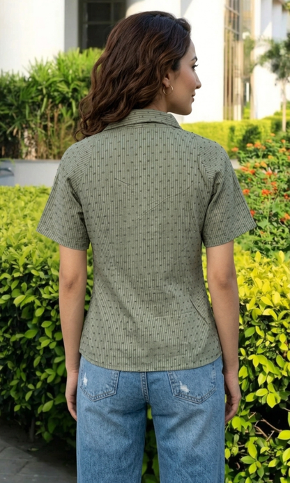Olive Dobby Tie Detail Top
