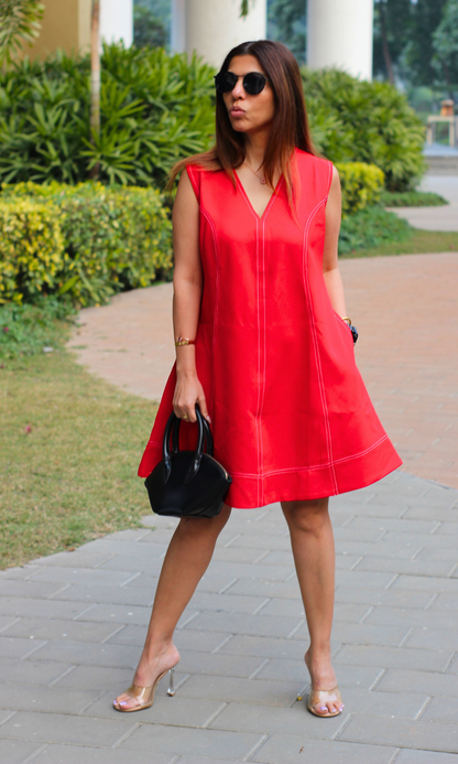 Red Stitch A-Line Dress