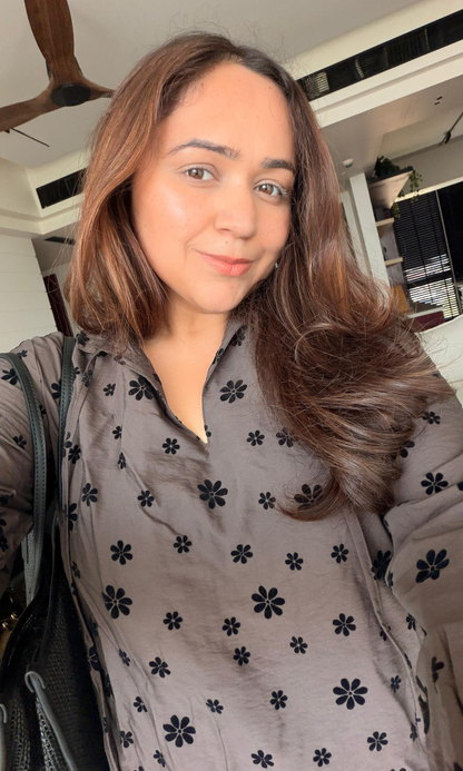 Mocha Floral Tie-Neck Dress