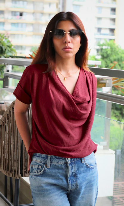 Maroon Mist Cowl Neck Top