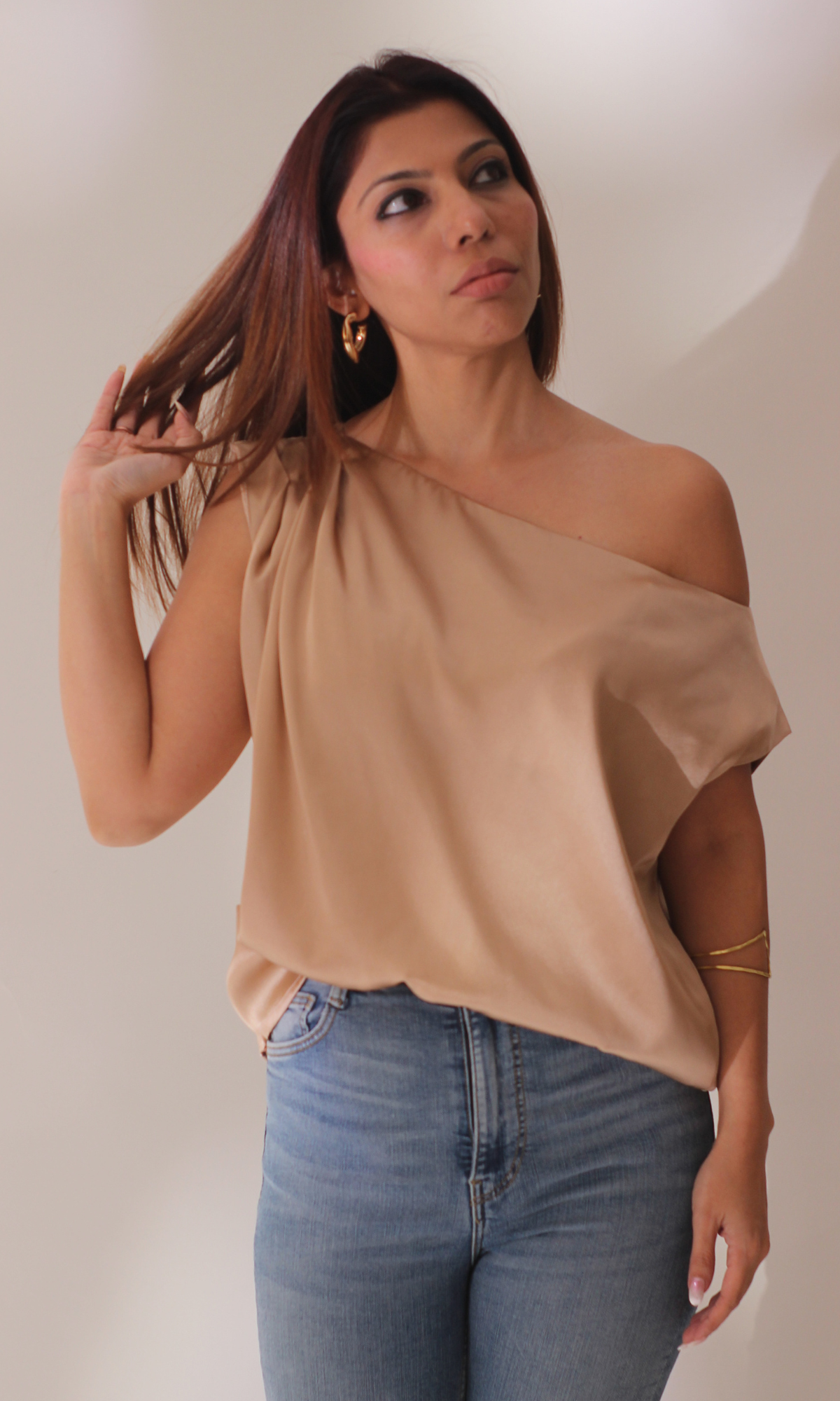 Rose Gold One-Shoulder Top