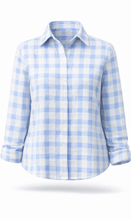 Blue-Beige Checked Peplum Shirt