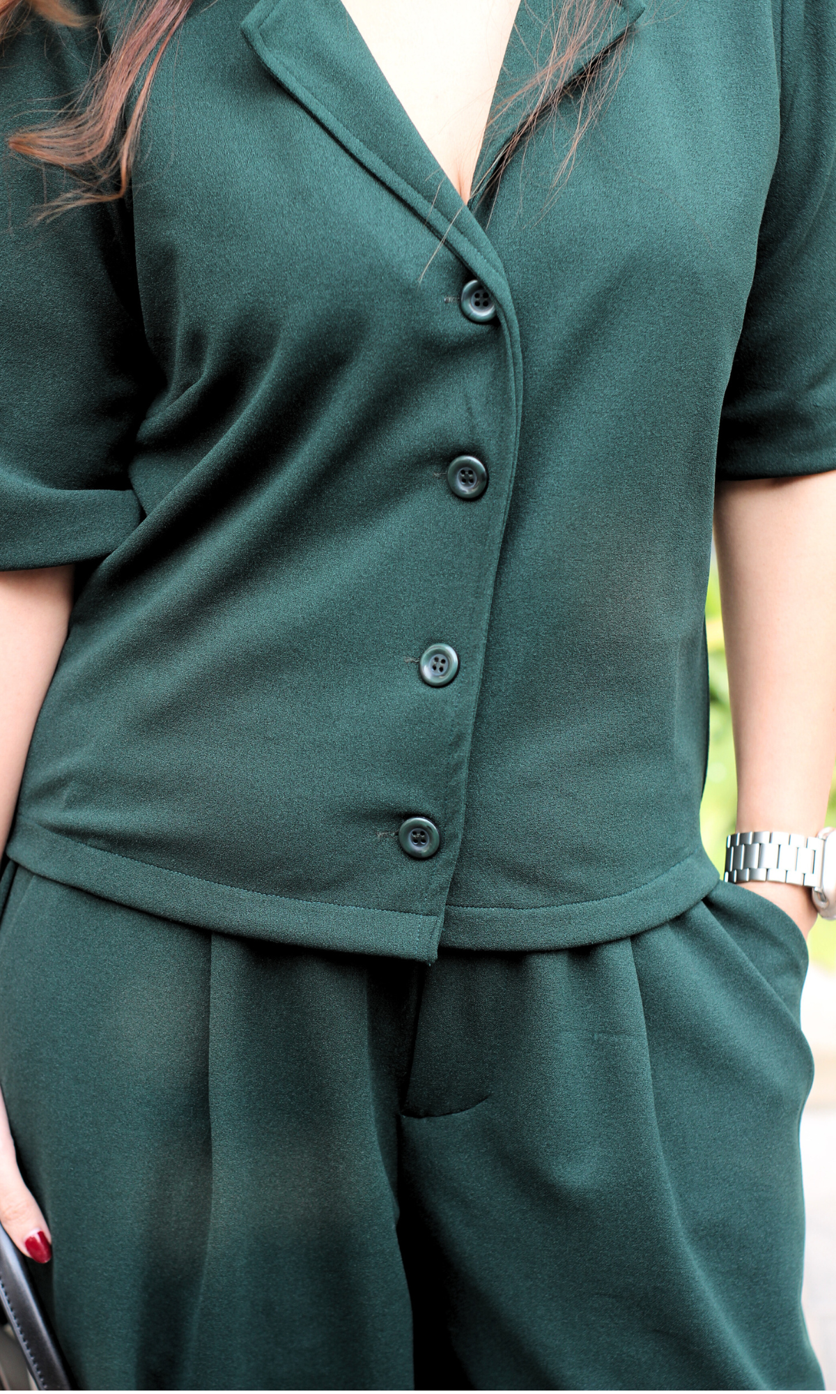 Green Collared Top with Korean Pants Co-ord