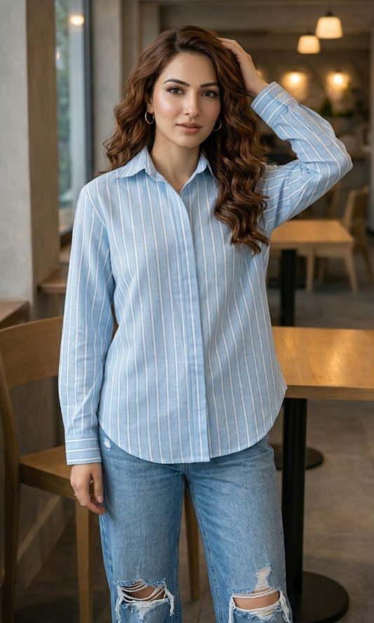 Sky White-Line Striped Shirt