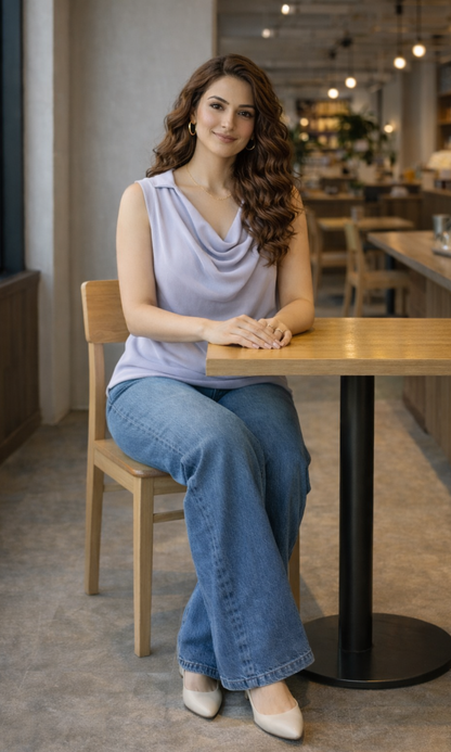 Light Lavender Collared Cowl Neck Top