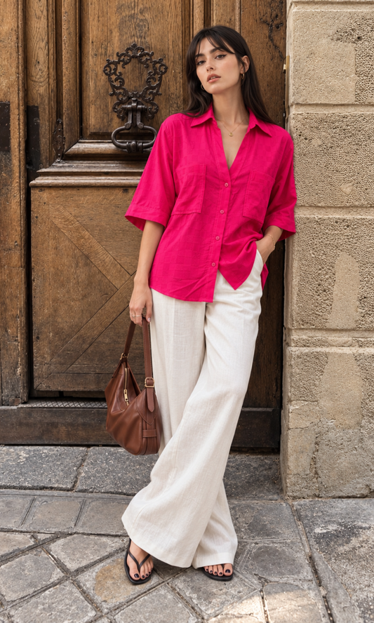 Berry Magenta Diamond Jacquard Loose Shirt