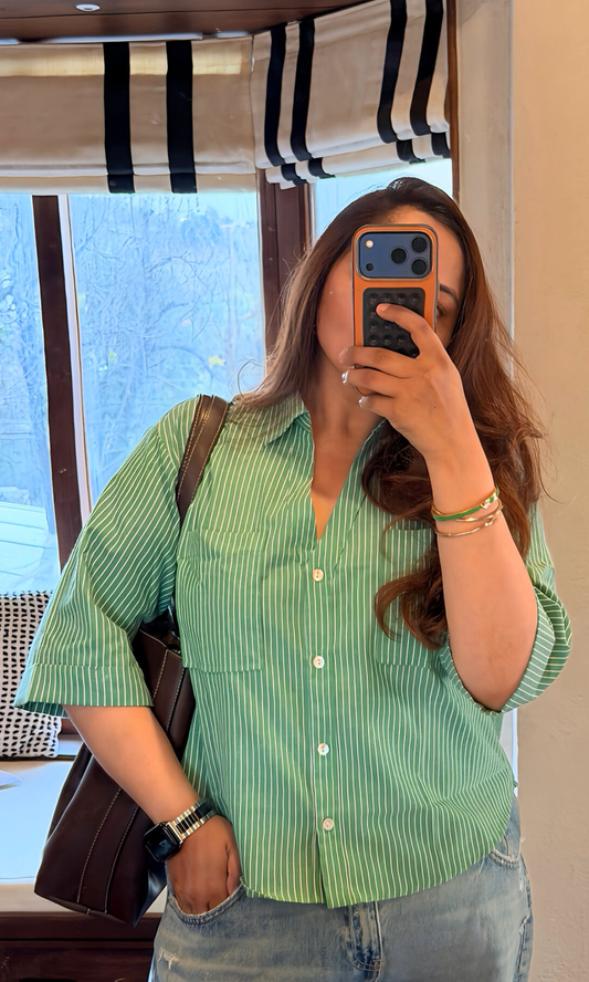 Kelly Striped Cotton Cropped Shirt