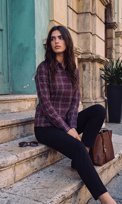 Red Tartan Peplum Pleated Shirt