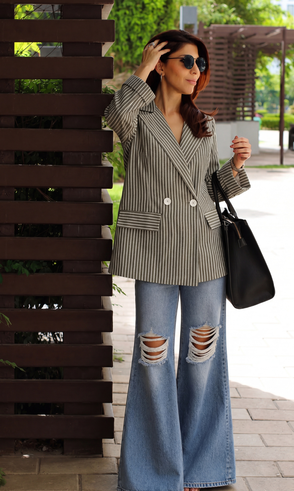 Olive Pinstripe Double-Breasted Blazer