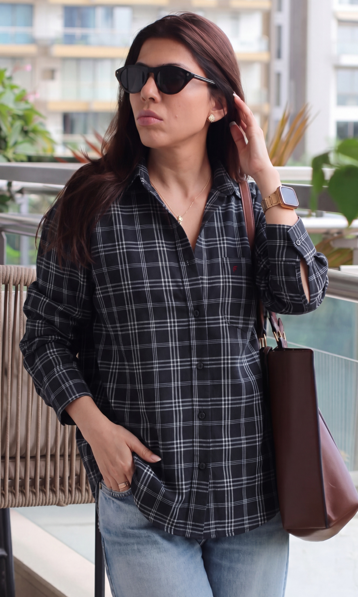 Black and Grey Linear Checked Shirt