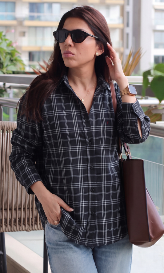 Black and Grey Linear Checked Shirt