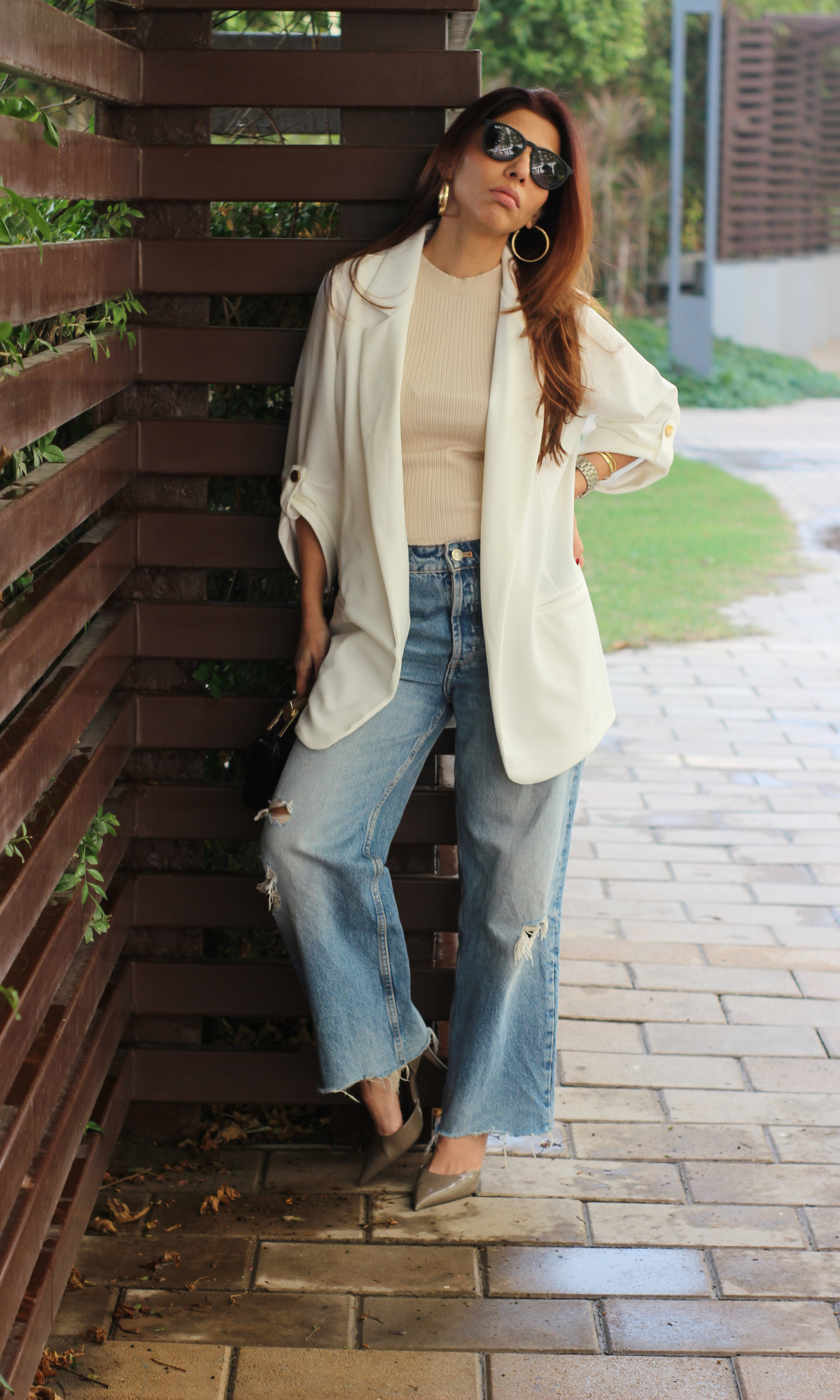 Ivory Rolled-Up Sleeve Blazer Jacket