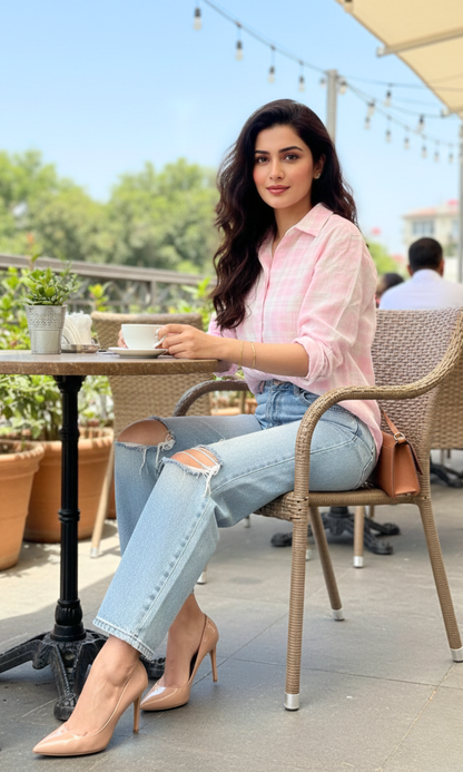 Soft Rose Plaid Checked Shirt